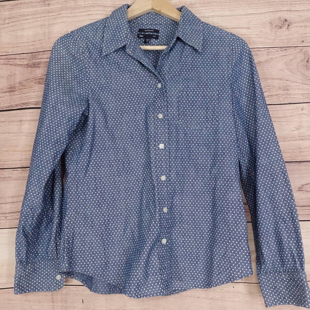 Gap Shirt Womens XS Blue White Polka Dot‎ Boyfriend Fit Button Front Cotton